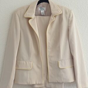 Vintage Bob Mackie Studio Beige Blazer & Pant Suit w/ Yellow Piping – Size 12